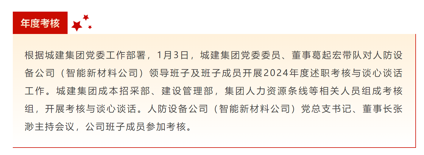 武汉城建集团领导带队对人防设备公司（智能新材料公司）领导班子开展2024年度考核工作